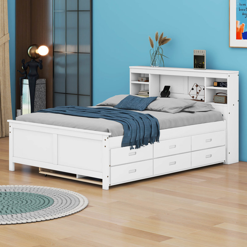Thayna Full Size Platform Bed with Storage Headboard, White