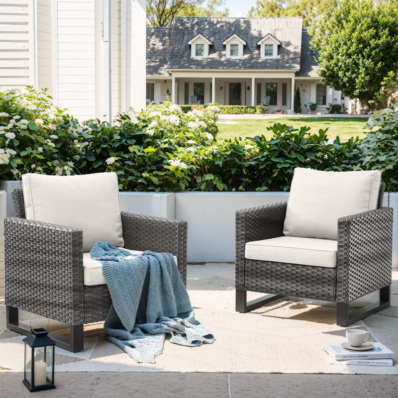 Naresa Wicker Patio Chairs With Olefin Cushions Weather-Resistant, Gray, Beige