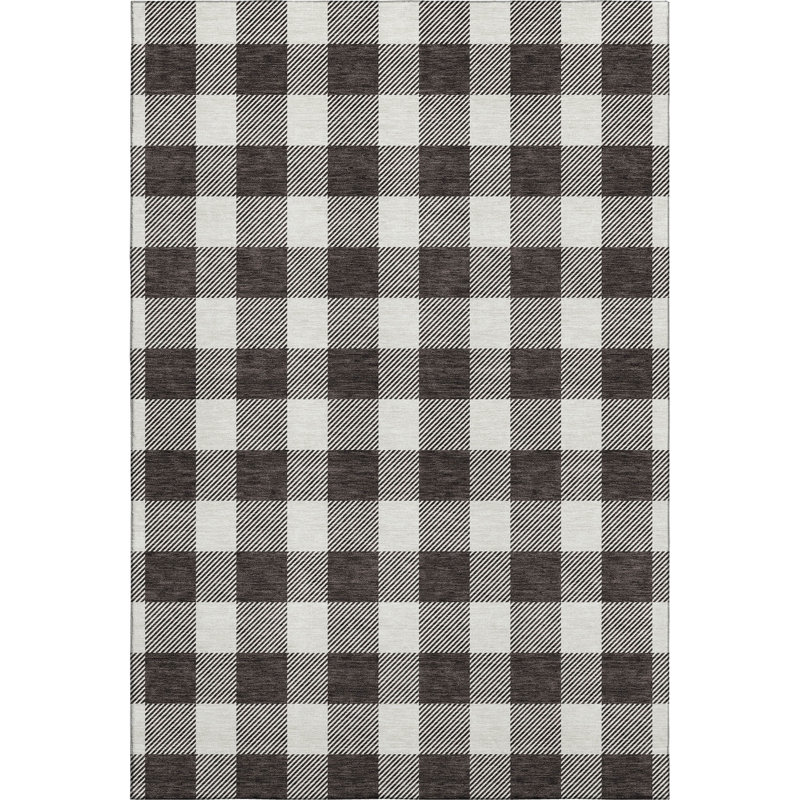 Premium Machine Washable Prisco Black Rug, Rectangle 5' x 7'6"
