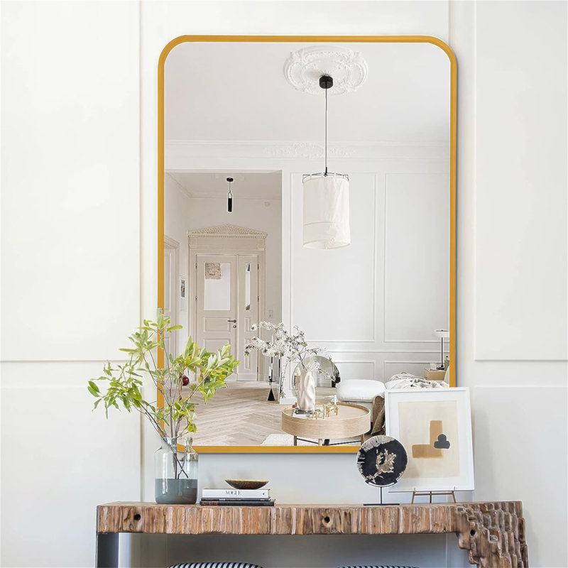 Miroir de salle de bain rectangulaire en métal doré 22 x 30 pouces pour cadre mural. (W2203P183122), Doré, Rectangulaire