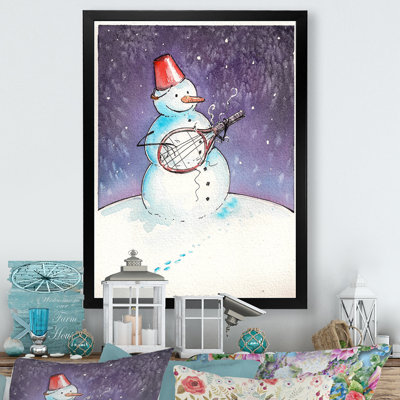 «Christmas Snowman jouant de la guitare III», reproduction d'art sur toile