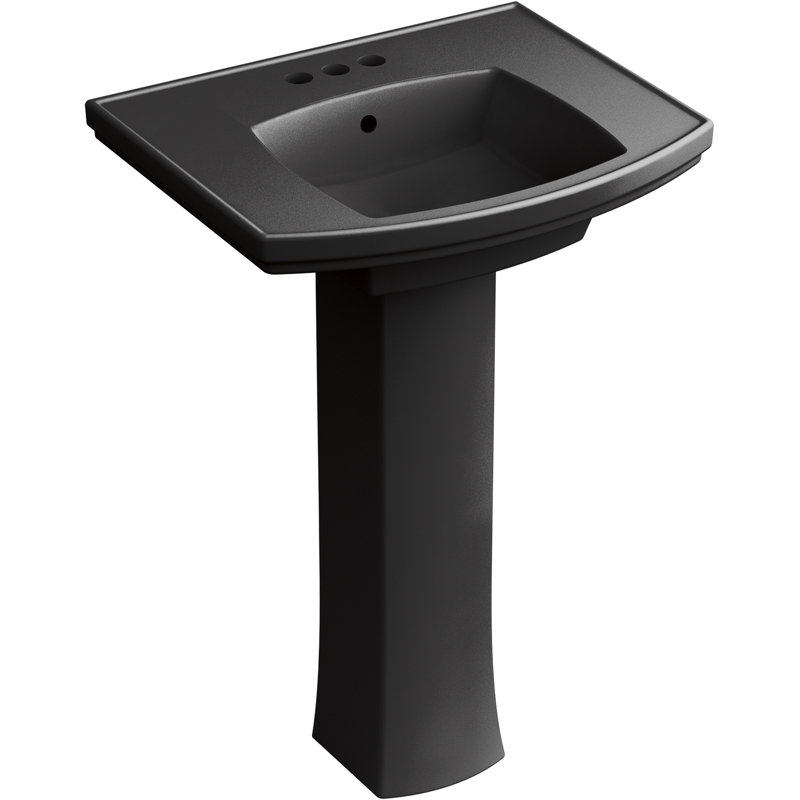 Kelston Pedestal Bathroom Sink, Black Black, 4" Centers