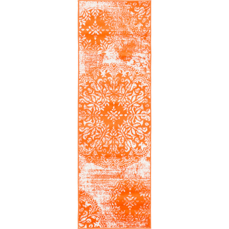 Tapis floral Brandt, Tapis de couloir 2 pi x 6 pi 7 po, Orange / ivoire