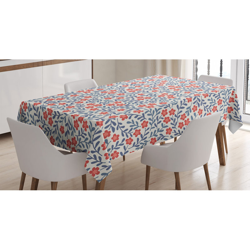Vintage Tablecloth, Vintage Retro Flower Design Bohemian Classical Ornamental Daisy Blooms Pattern, Rectangular Table Cover For Dining Room Kitchen Decor, 52" X 70", Red Blue White