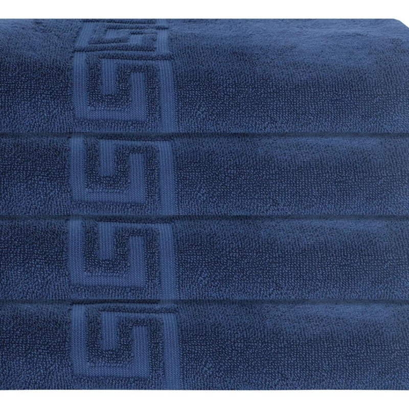 Ensemble de quatre draps de bain bleu marine à motif grec en coton turc, 40 po x 60 po