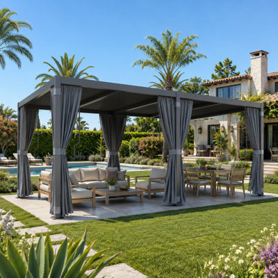 Pergola à persiennes en aluminium 10 po x 20 po avec toit réglable, pavillon de jardin avec rideaux d'intimité et moustiquaire, abri résistant aux intempéries pour la cour, le jardin et la terrasse