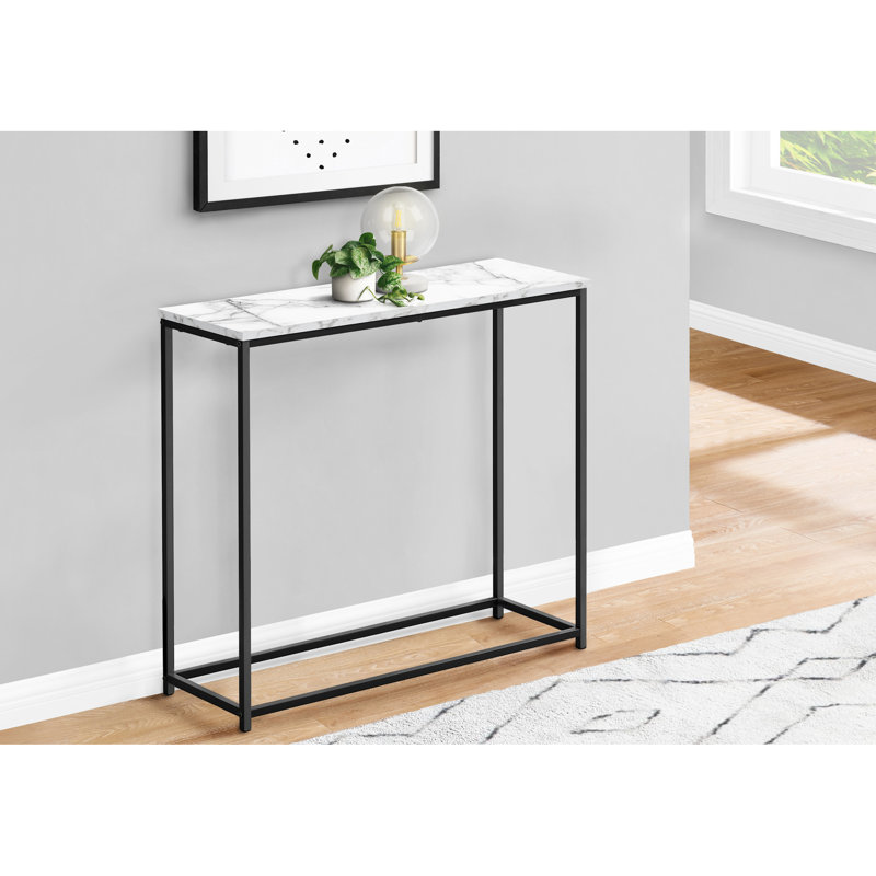 Console contemporaine avec plateau en stratifié d'aspect marbre blanc - structure en métal noir, pour le salon, la chambre à coucher, le vestibule et le design moderne