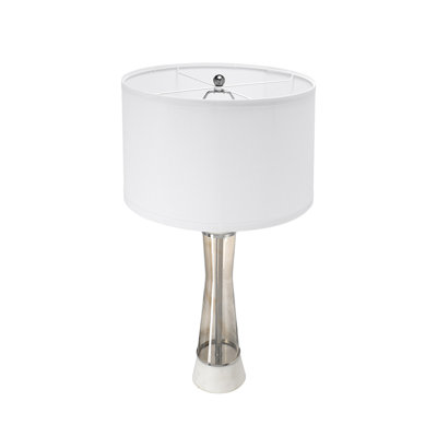 Lampe de table moderne en marbre blanc avec cylindre en verre, lampe piédestal contemporaine de 30,2 pouces avec abat-jour tambour blanc pour la chambre à coucher, le salon et le bureau