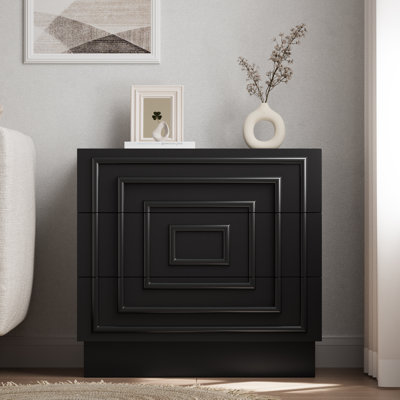Modern Contemporary 3-Drawer Dresser With Geometric Square Pattern, Black
