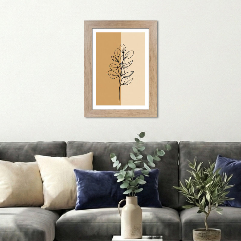 Wall Art Home Decor Scandinavian Minimalist Eucalyptus Line Drawing Two-Tone Beige Giclee Art Print Fine Botanical Illustration 1 Piece Wall Art