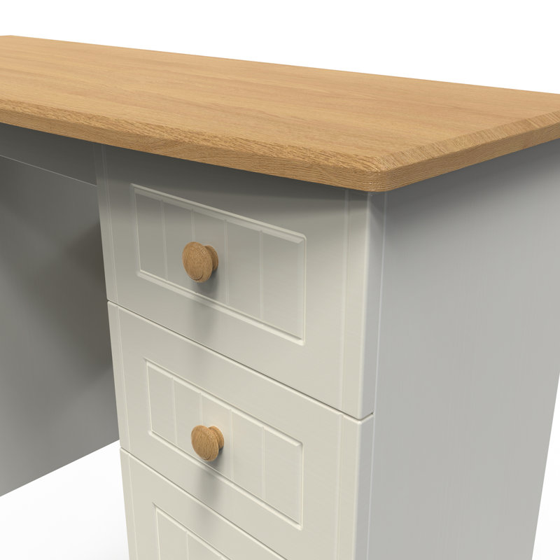 Fully Assembled Saxena Dressing Table, Cream with Oak Finishing