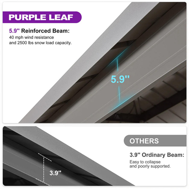 PURPLE LEAF 12' X 20' Deck Gazebo Champagne Hardtop Metal Frame Double Roof with Curtains and Netting with Light