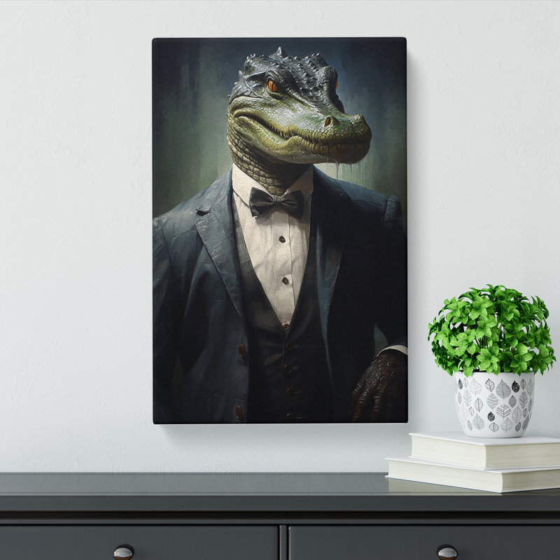 Alligator In A Suit - Print on Canvas, 60cm H x 40cm W x 3cm D