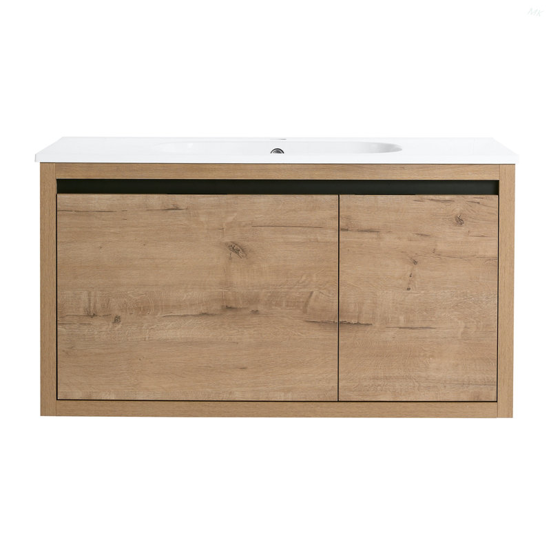 Meuble-lavabo mural 36 po avec lavabo gel, Imitation chêne