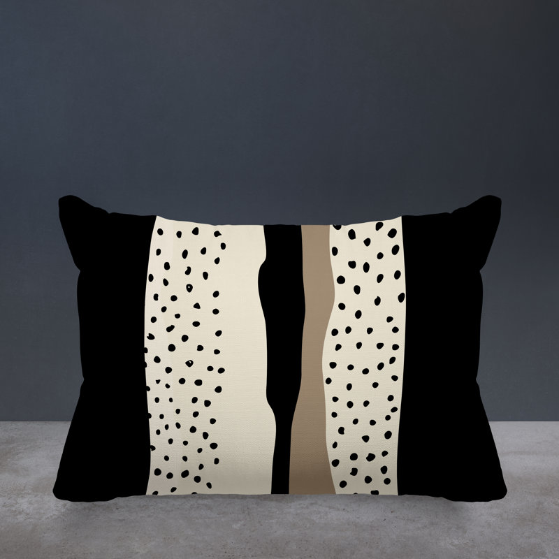 Coussin décoratif intérieur / extérieur en polyester filé Willow, Noir / blanc cassé / beige
