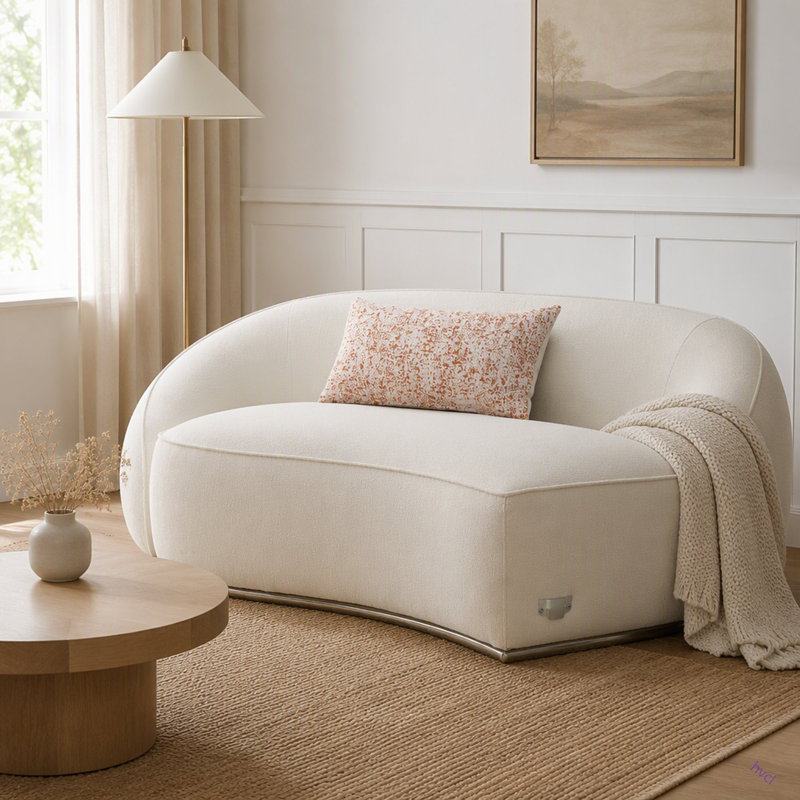 Boucle Sectional Sofa W/3 Pillows