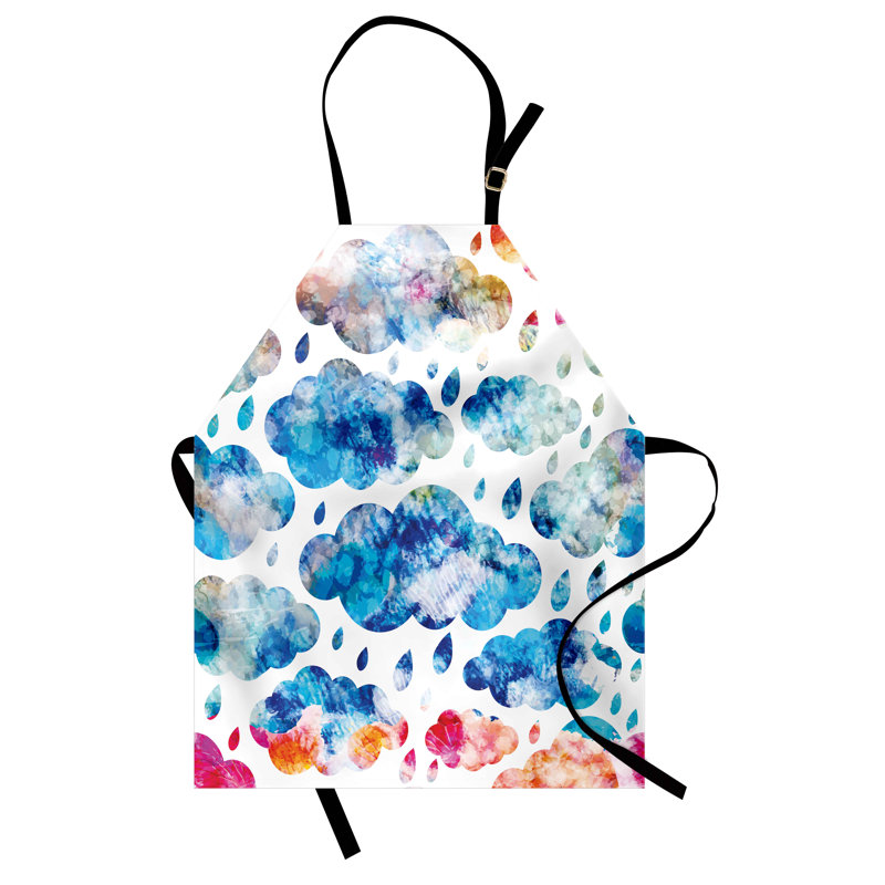 Tablier East Urban Home Modern unisexe, nuages pluvieux et gouttes de pluie, taille adulte, bleu rose orange