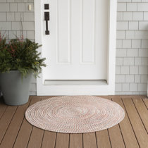 Sheltered Front Door Mat Sally Natural Braided Coir Coco Rubber Rug 24x16 Evideco
