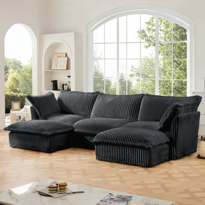 Bobvale U-Shaped Corduroy Sectional Sofa with Reversible Ottomans & Pillows