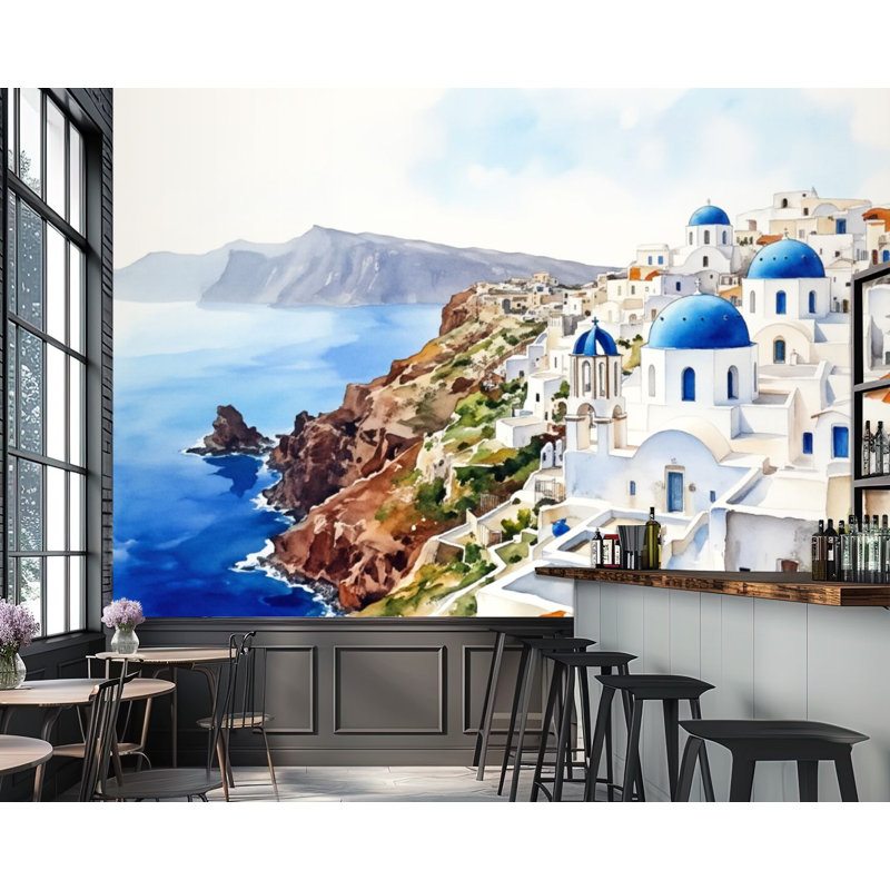 Papier peint adhésif auto-adhésif Santorini, L 96 po x l 69 po