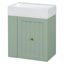 Meuble-lavabo de 20 po avec lavabo en céramique, poignée dorée et tablettes de rangement latérales-939302182