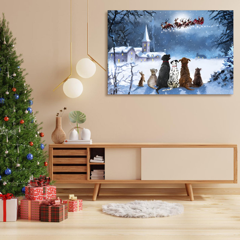 Toile encadrée, décoration murale, peinture de Noël, animaux mignons Scence, décoration pour cadeau de Noël, bureau, salle à manger, salon, salle de bain, décoration de chambre à coucher