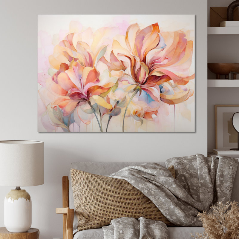 Coral Petal Symphony II - Abstract Botanicals, reproduction sur toile, H 34 po x l 44 po, Cadre photo noir