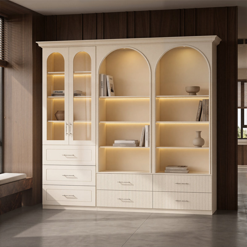 92.5'' H 2-Piece Bookcase With Glass Doors & Drawers