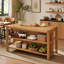 Îlot de cuisine en bois massif de 150 cm avec 2 tablettes de rangement ouvertes, table de préparation autoportante de style campagnard à hauteur du comptoir-1422505242
