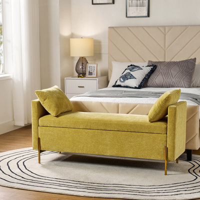 Aristides 56''W Upholstered Flip Top Bench with Subdivided Storage and Toss Pillows