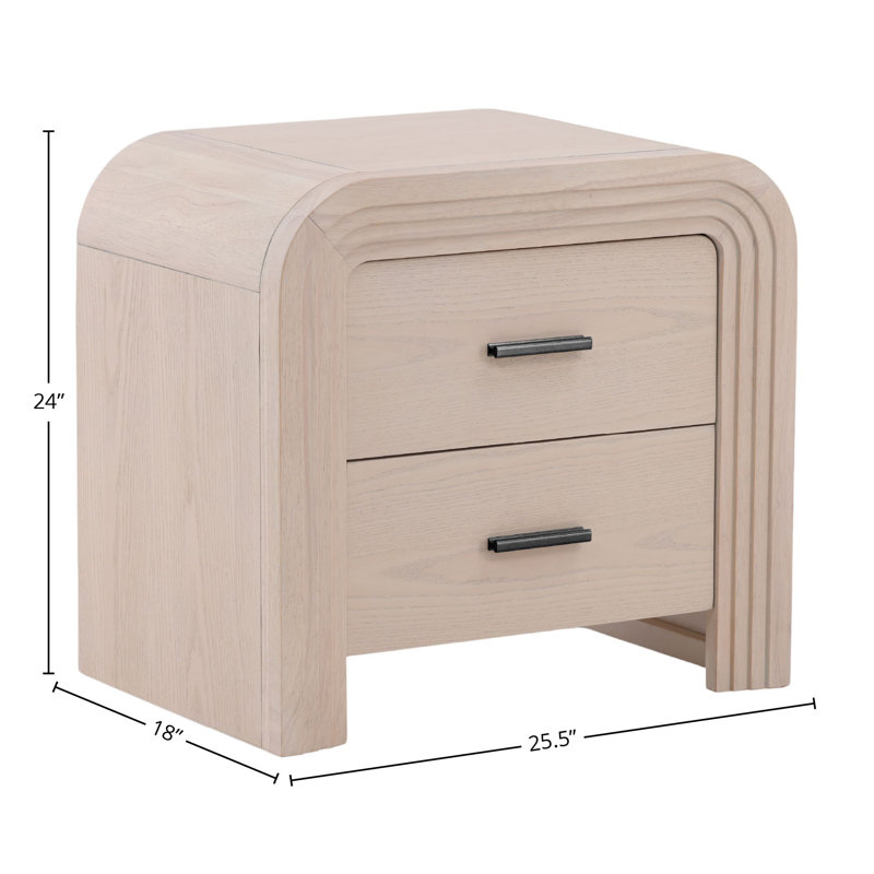 Portland 2-Drawer Rubberwood Nightstand. Bleach Natural