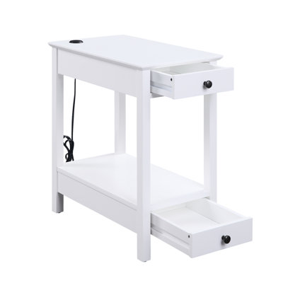 Table d'appoint rectangulaire en bois blanc - 2 tiroirs et 1 compartiment ouvert pour fournitures de bureau