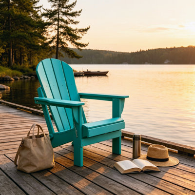 Chaise Adirondack pliante en PEHD Lake Lake, deux porte-gobelets, un salon robuste résistant aux intempéries en bois de 380 lb, une structure renforcée peu encombrante, résistante aux taches / à la décoloration / aux fissures / à la pourriture, facile à assembler pour le camping dans la cour arrière