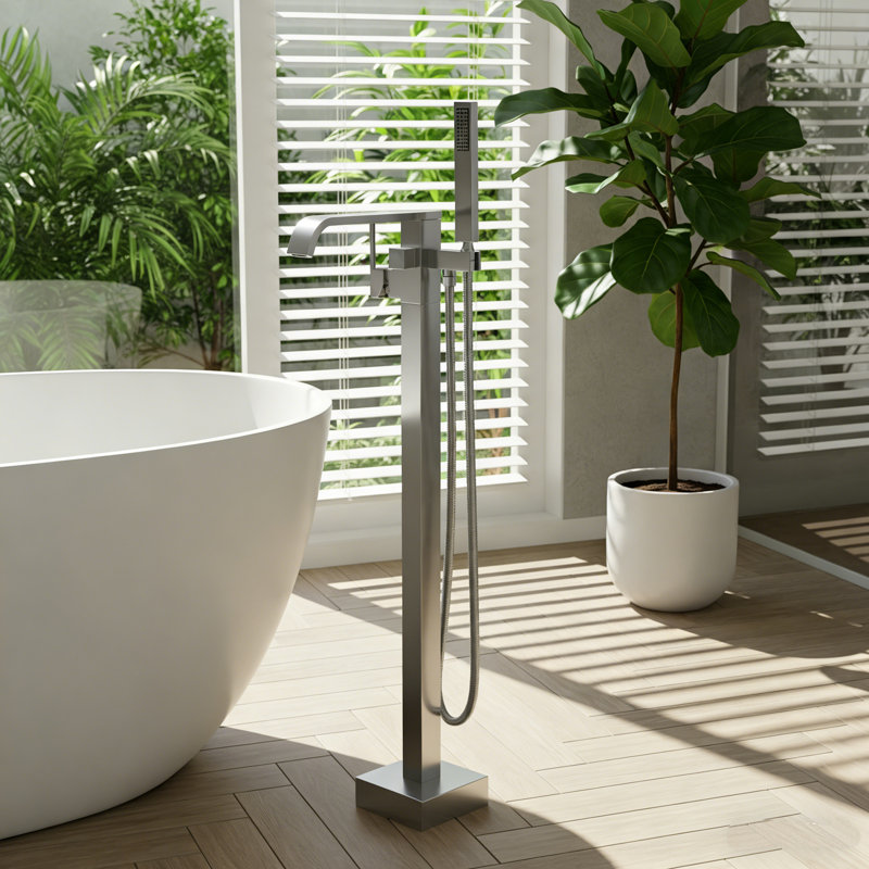 Single-handle Waterfall Freestanding Tub Faucet With Handheld Shower In. Brushed Nickel, Brushed Nickel