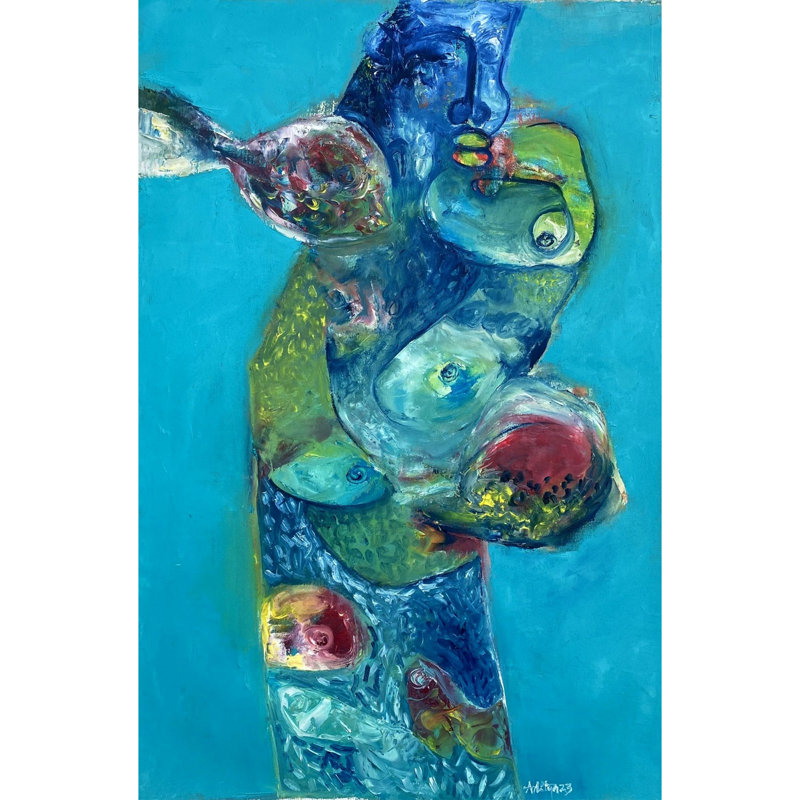 Art abstrait, peinture à l'huile sur toile par Aditya Dev, art marin contemporain