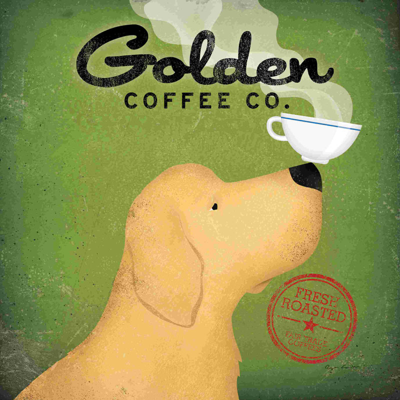 «Golden Coffee Co on Green» par Ryan Fowler - reproduction d'art sur toile tendue, L 20 po x H 20 po