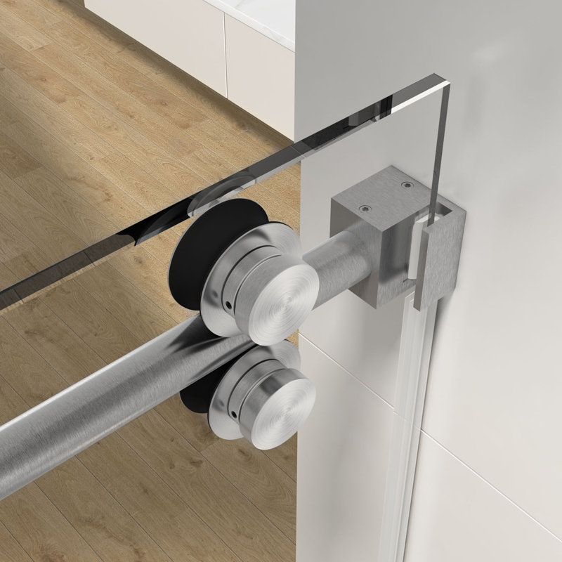 60 po X P 76 po H Porte de douche coulissante simple sans cadre avec finition en nickel brossé et verre transparent