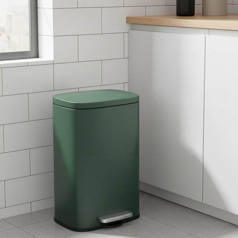 Poubelle à pédale en acier inoxydable résistante aux empreintes digitales avec poignée arrière, Vert rétro, 13 Gal