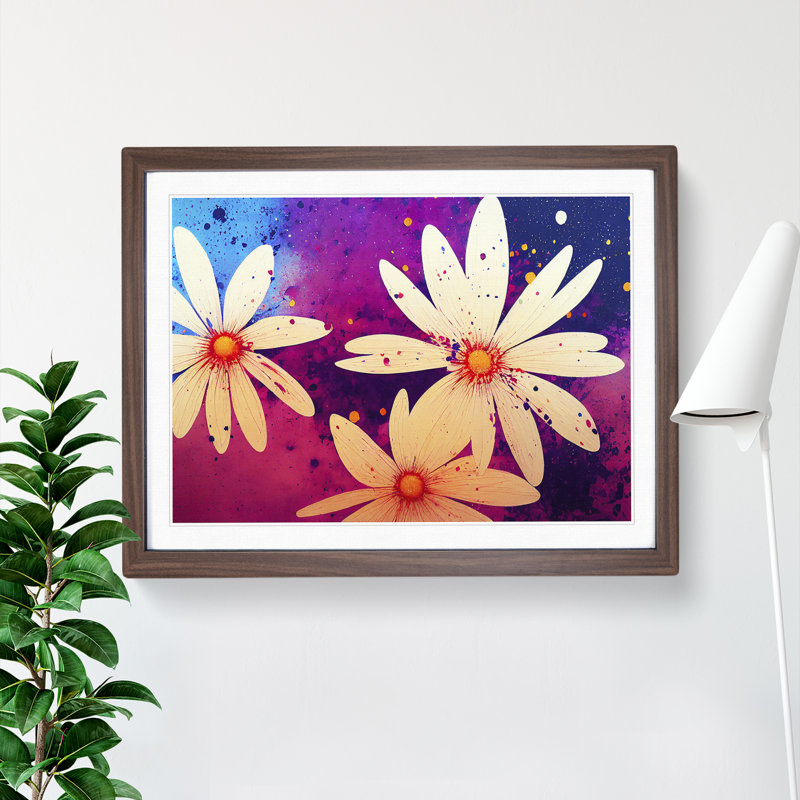 Daisy Flower Splash Vol.6 Abstract - Single Picture Frame Print, 46cm H x 64cm W x 2cm D, Walnut
