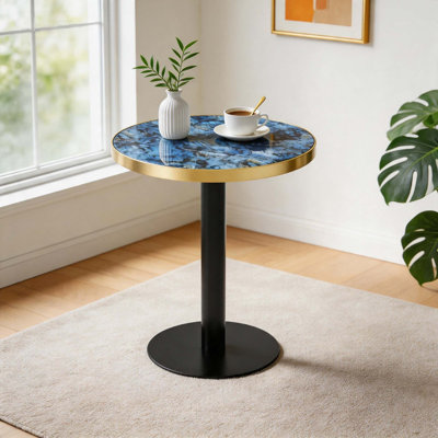 Table basse ronde légère et luxueuse avec effet marbre peint aux UV et bordure en acier inoxydable