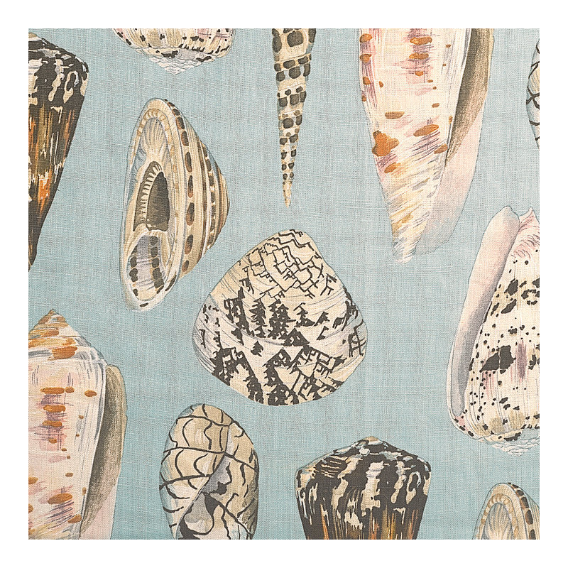 Jardin Coquina Linen Fabric, Multi/Sea Blue