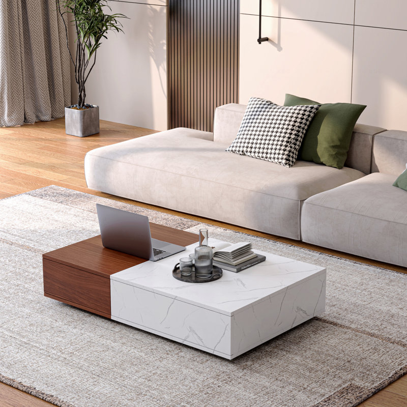 Modern Style Walnut Coffee Table With Two Storage Spaces