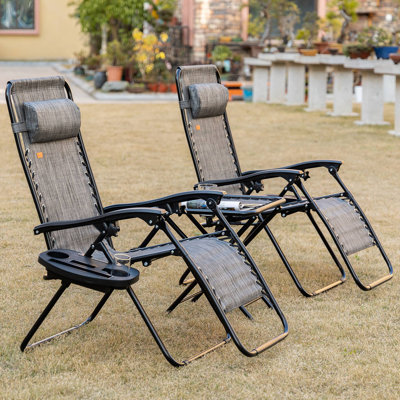 Zero Gravity Chair Set With Side Table, Folding Reclining Chair With Cupholders & Pillows, Adjustable Lounge Chair For Pool, Backyard, Lawn, Beach