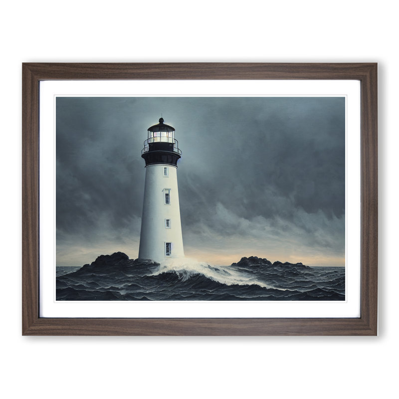 Masterful Lighthouse - Single Picture Frame Print, 34cm H x 46cm W x 2cm D, Walnut