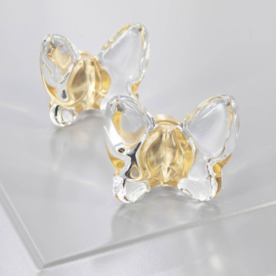 Butterfly-Inspired Glass Cabinet Knob with Brass Base