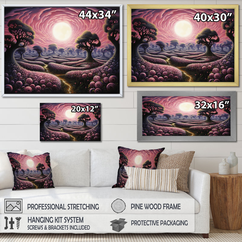 Arbre topiaire surréaliste Twilight sur toile, Cadre photo noir, H 30 po x l 40 po x P 1,5 po