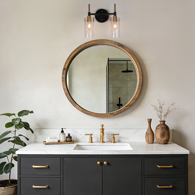 2-Light Dimmable Transparent Glass Modern Vanity Light, Matte Black/Gold, 2 Light