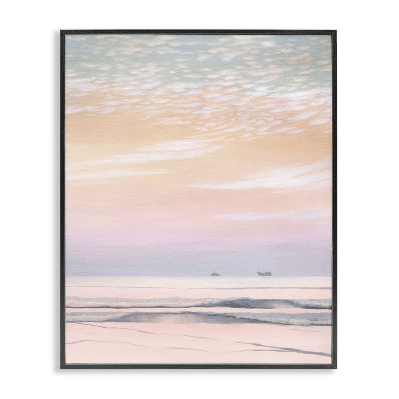 «Distant Ship at Sunrise Giclee Art» par William Penhallow Henderson, Giclée encadrée noir minuit, H 20 po x l 16 po