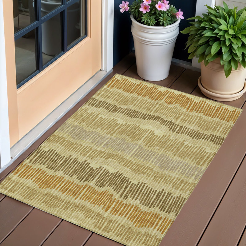 Tapis intérieur lavable rayé brun et gris doré 3 pi x 5 pi