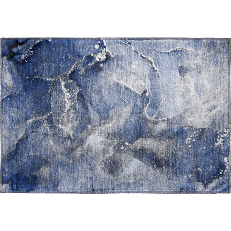 Premium Machine Washable Cerrito AMF518 Navy Rug, Rectangle 1'8" x 2'6"